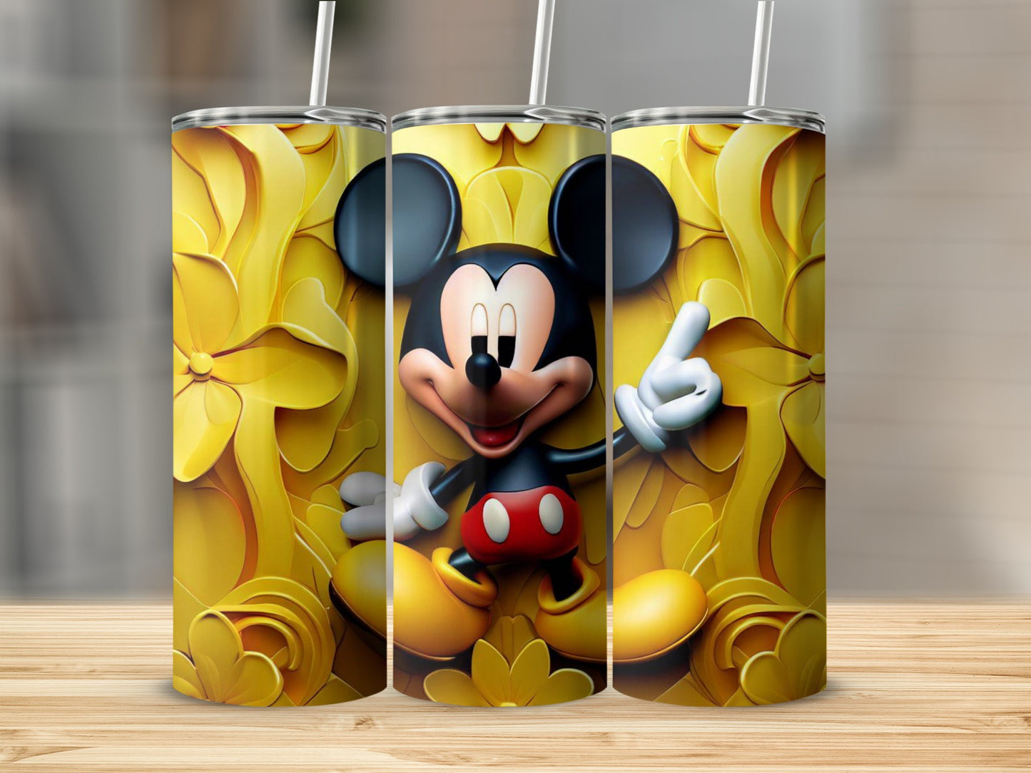 Classic Mickey Mouse Tumbler with Yellow Floral Background