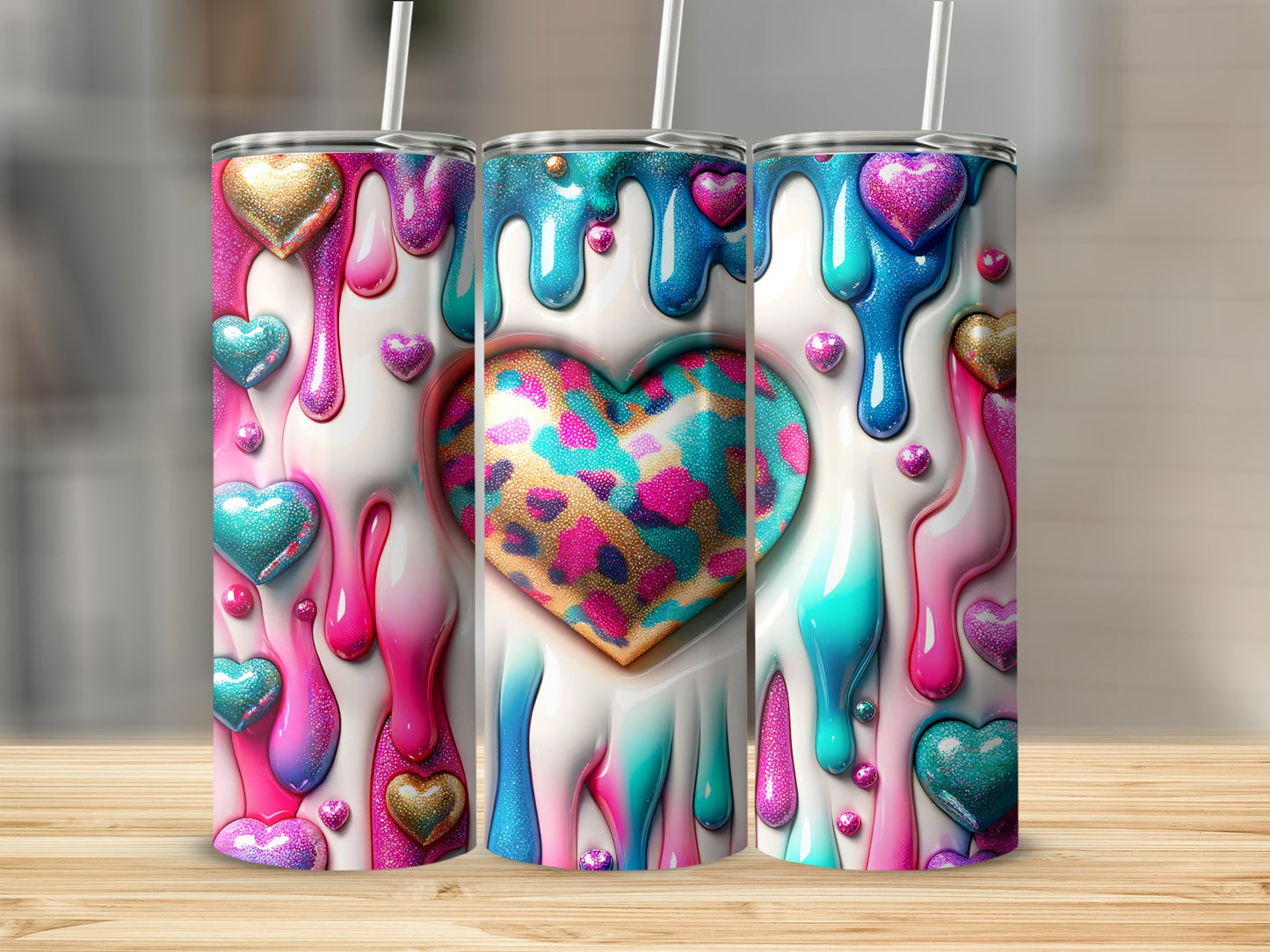 Hearts and Dripping Paint Valentine's Day! Hearts Pattern and Color Drips Design Great Gift Tumblers