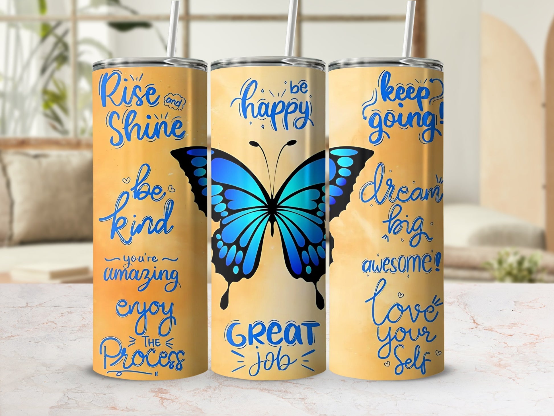 Motivational Quotes and Butterfly Print Tumbler
