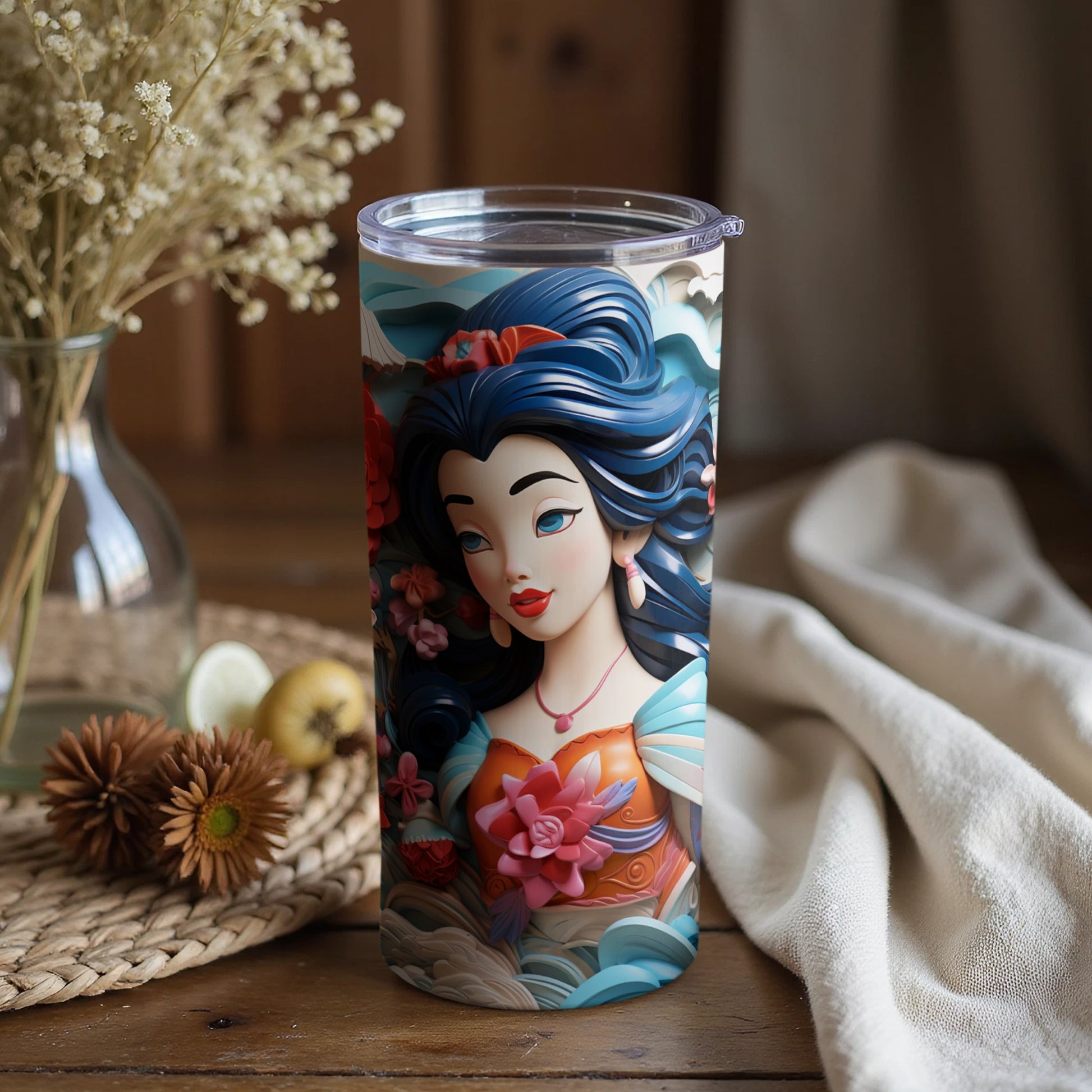 Elegant Floral Art Tumbler with Vibrant Color Design