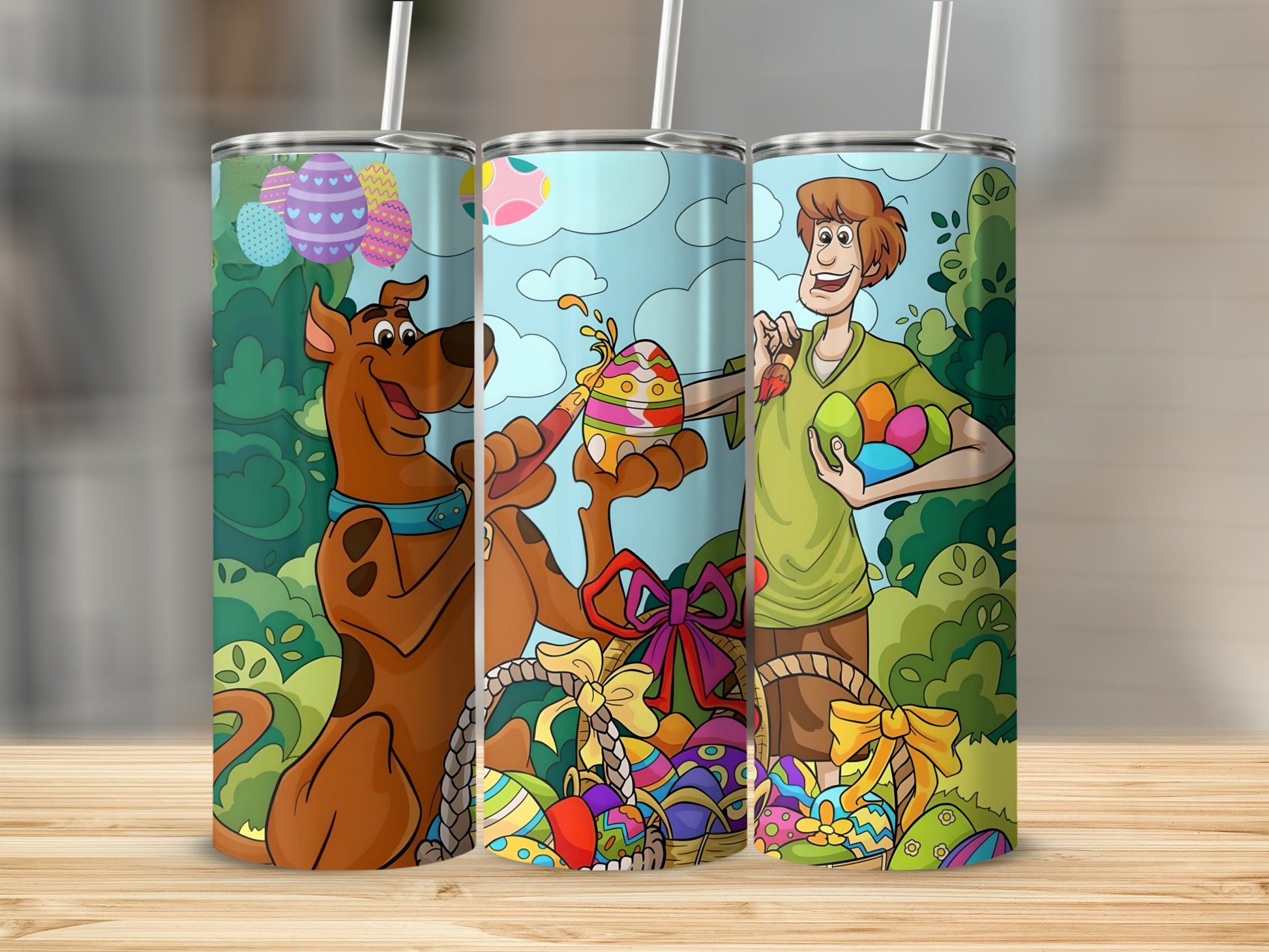 Scooby-Doo and Shaggy with Easter eggs and baskets.