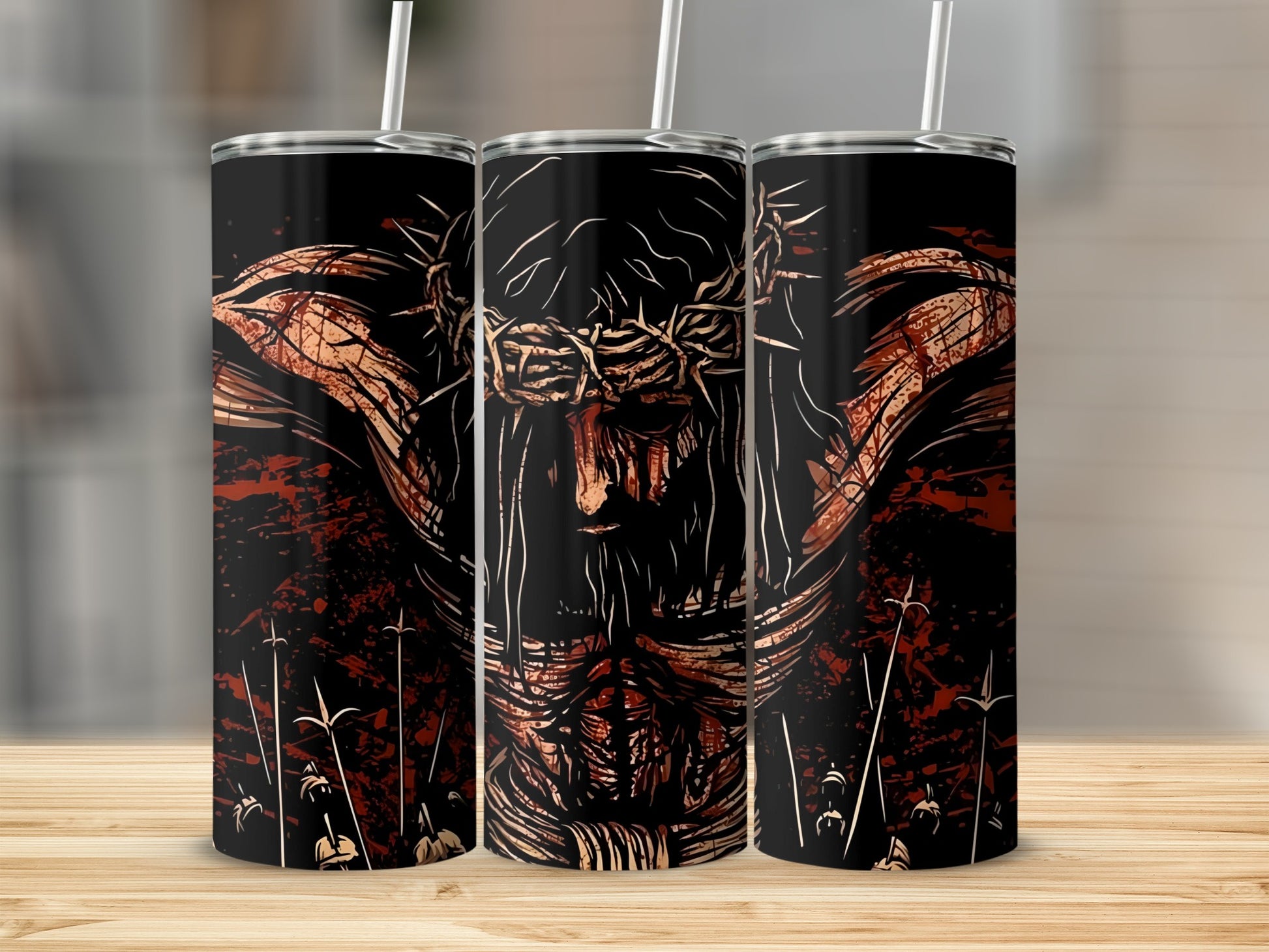Jesus Crucifixion Art Tumbler with Crown of Thorns Design