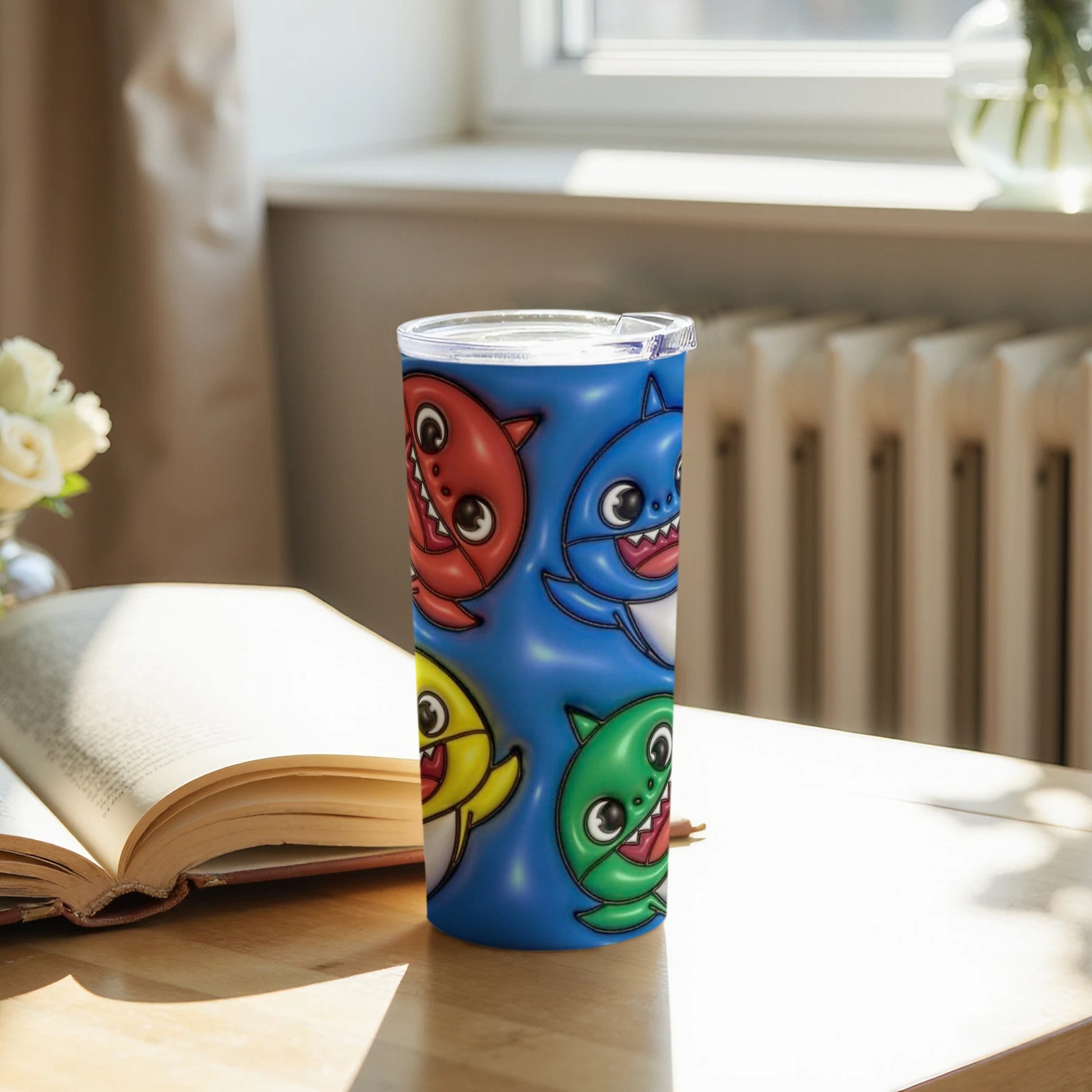 Colorful Cartoon Shark Design Travel Tumbler Cup
