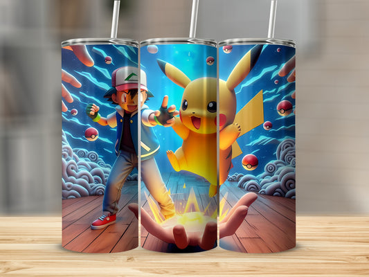 Vibrant Anime Characters and Pikachu Design Tumbler