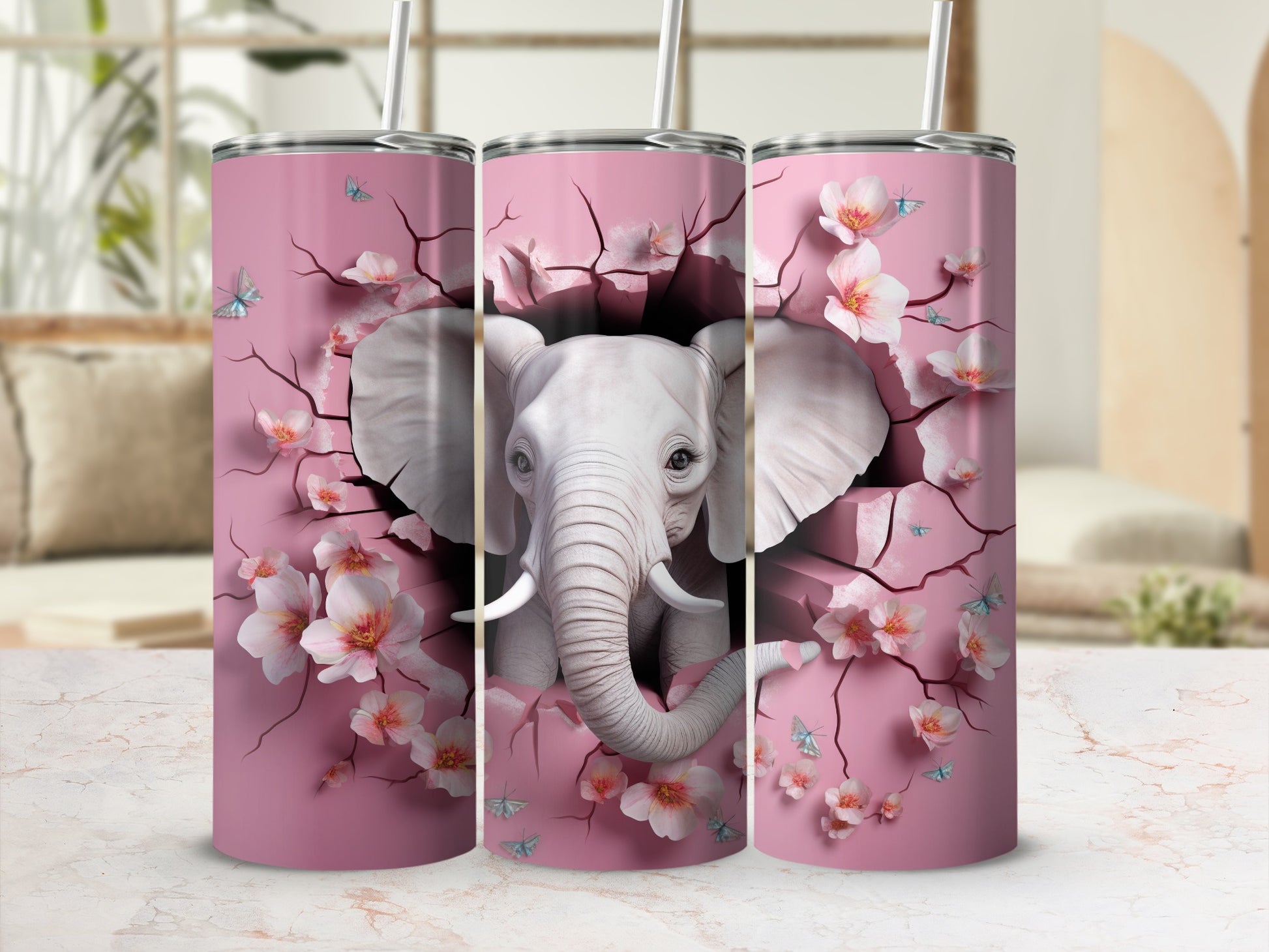 Majestic Elephant Breakthrough Floral Butterflies Tumbler
elephant
pink floral
cherry blossom
butterfly design
animal art
nature inspired
tumbler cup
insulated mug
drinkware
gift idea
unique design
wildlife art
spring flowers
custom tumbler
pink elephant
cute animal
floral pattern
tumbler for her
boho tumbler
artistic print