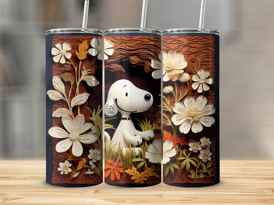 Adorable Dog Surrounded by Flowers Tumbler Product