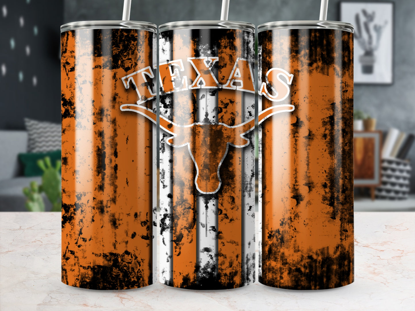 Texas Burnt Orange Longhorn Design Tumbler Set