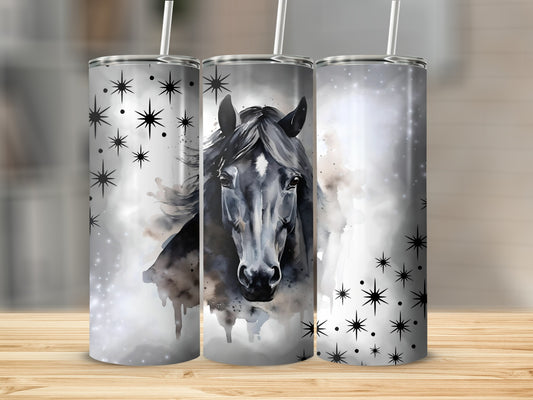 Majestic Black Horse Starry Design Tumbler
