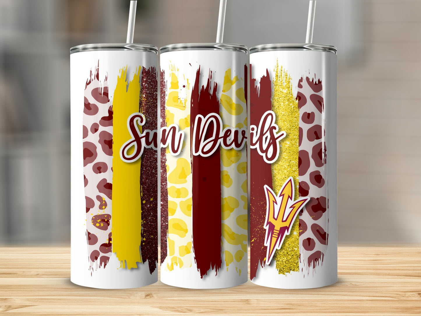 Sun Devils Brush Strokes ASU Logo Gold Glitter Tumblers