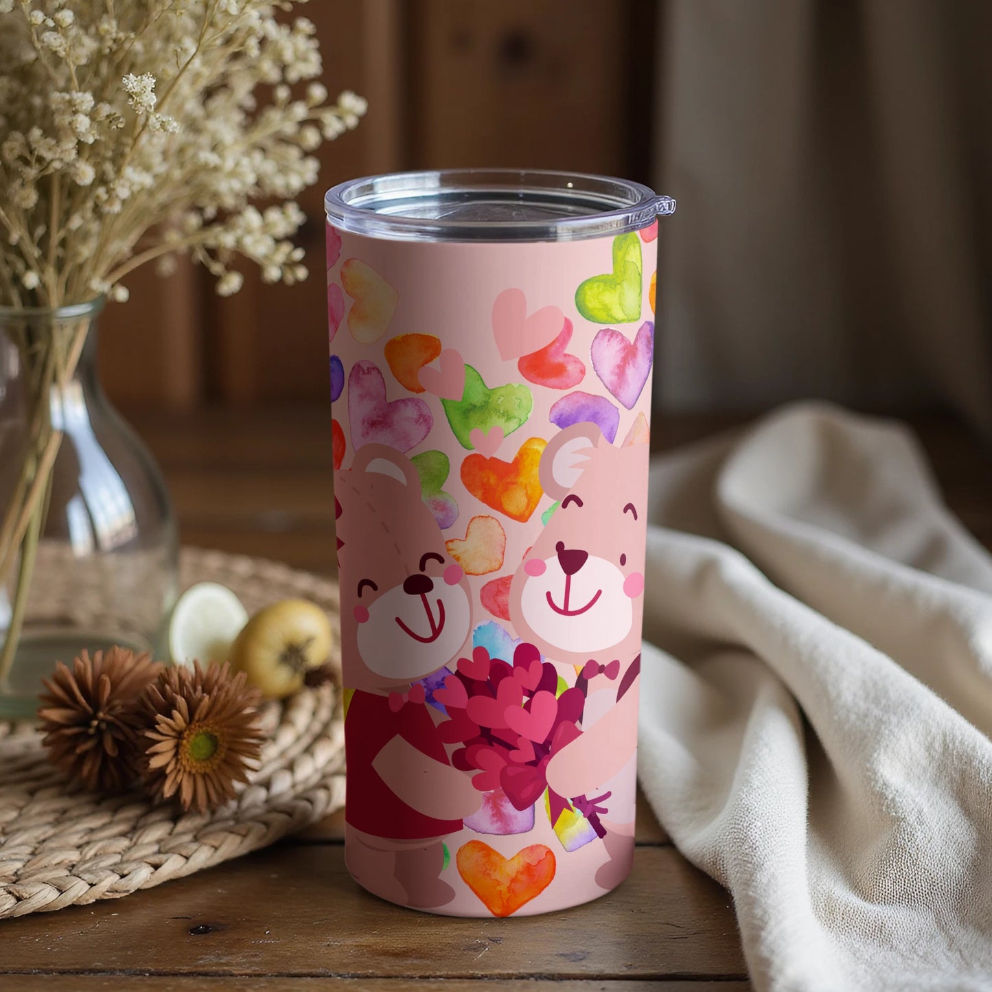 Heartwarming Bear and Heart Design Insulated Tumbler