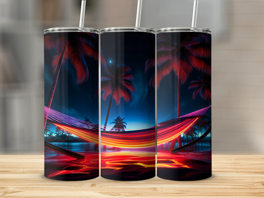 Vibrant Neon Palm Trees Night Scenery Tumbler