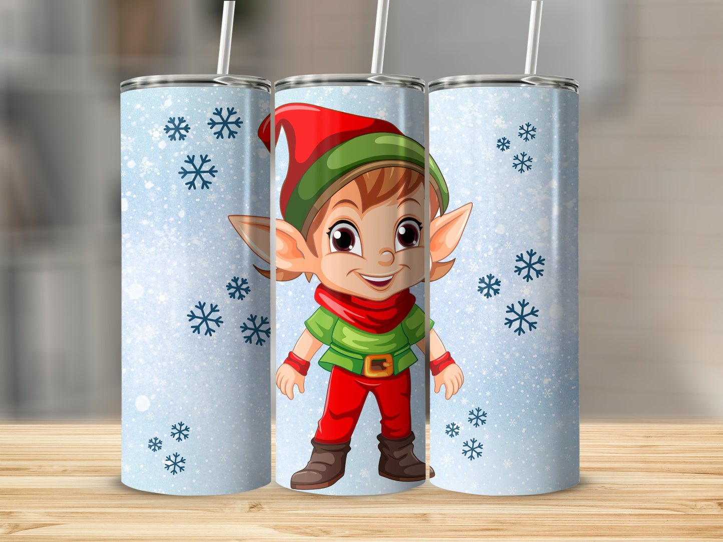 Cute Elf with Snowflakes Design Tumbler