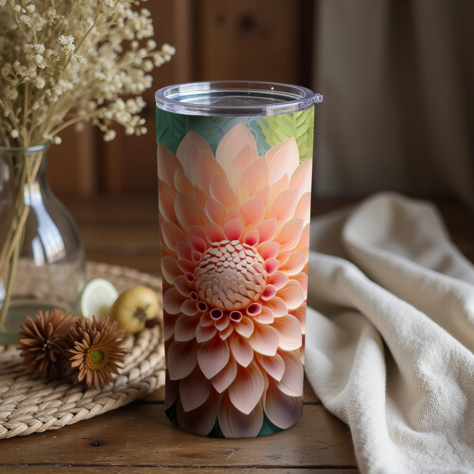 Floral Patterned Tumbler with Lid Beautiful Drinkware