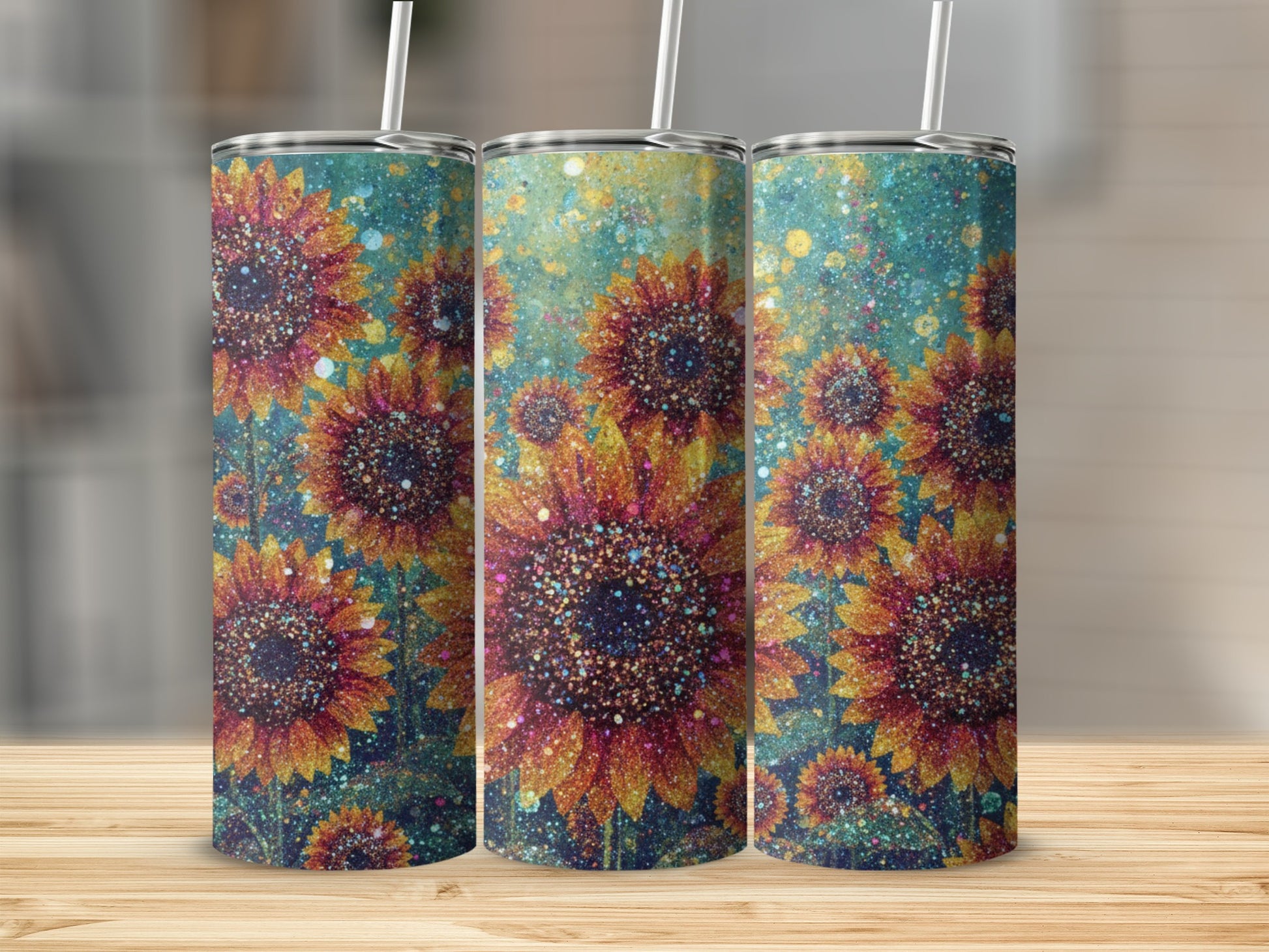 Colorful Sunflower Patterned Tumbler Drinkware