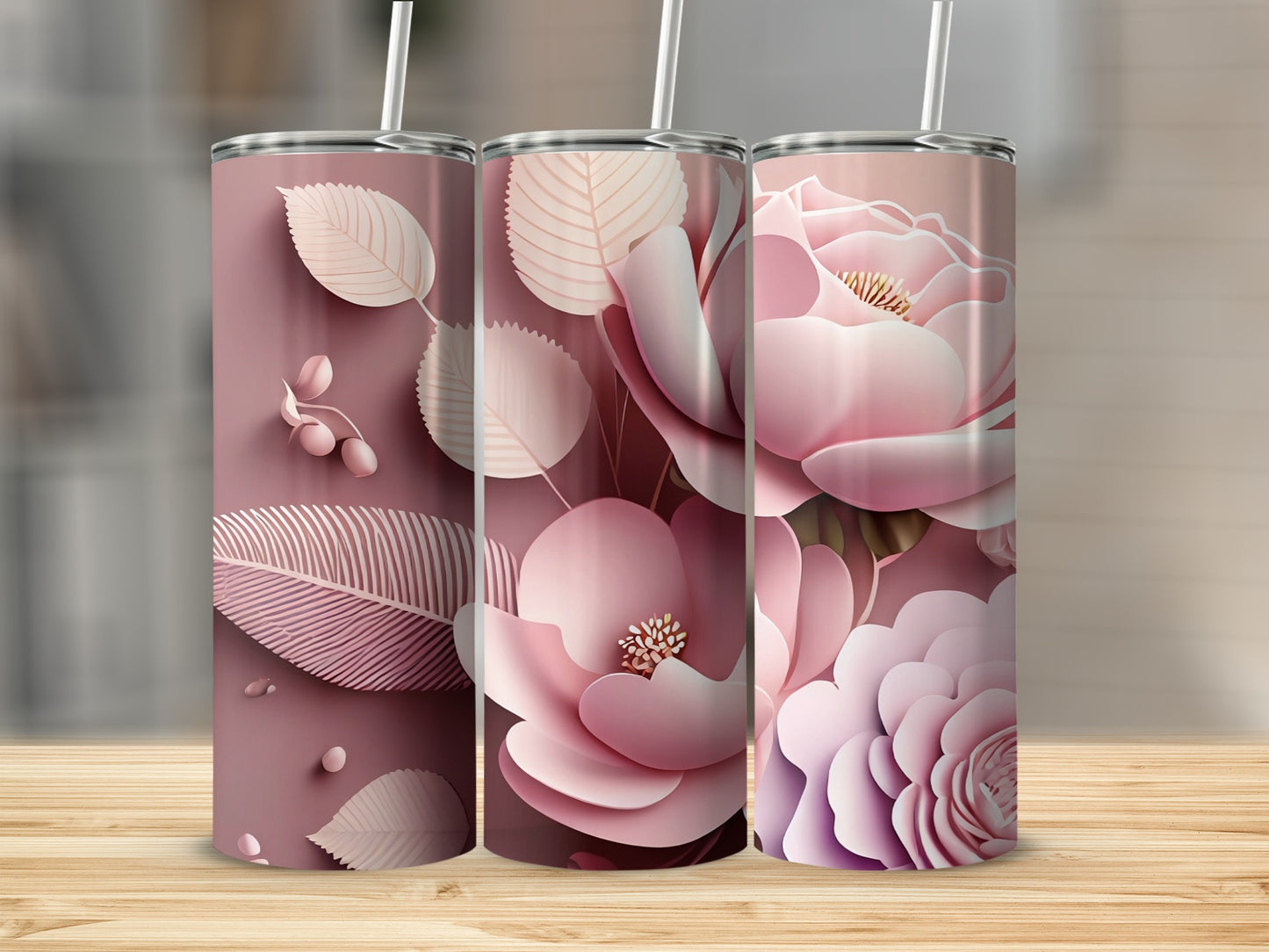 Elegant Pink Floral Design Tumbler Cup for Everyday Use
