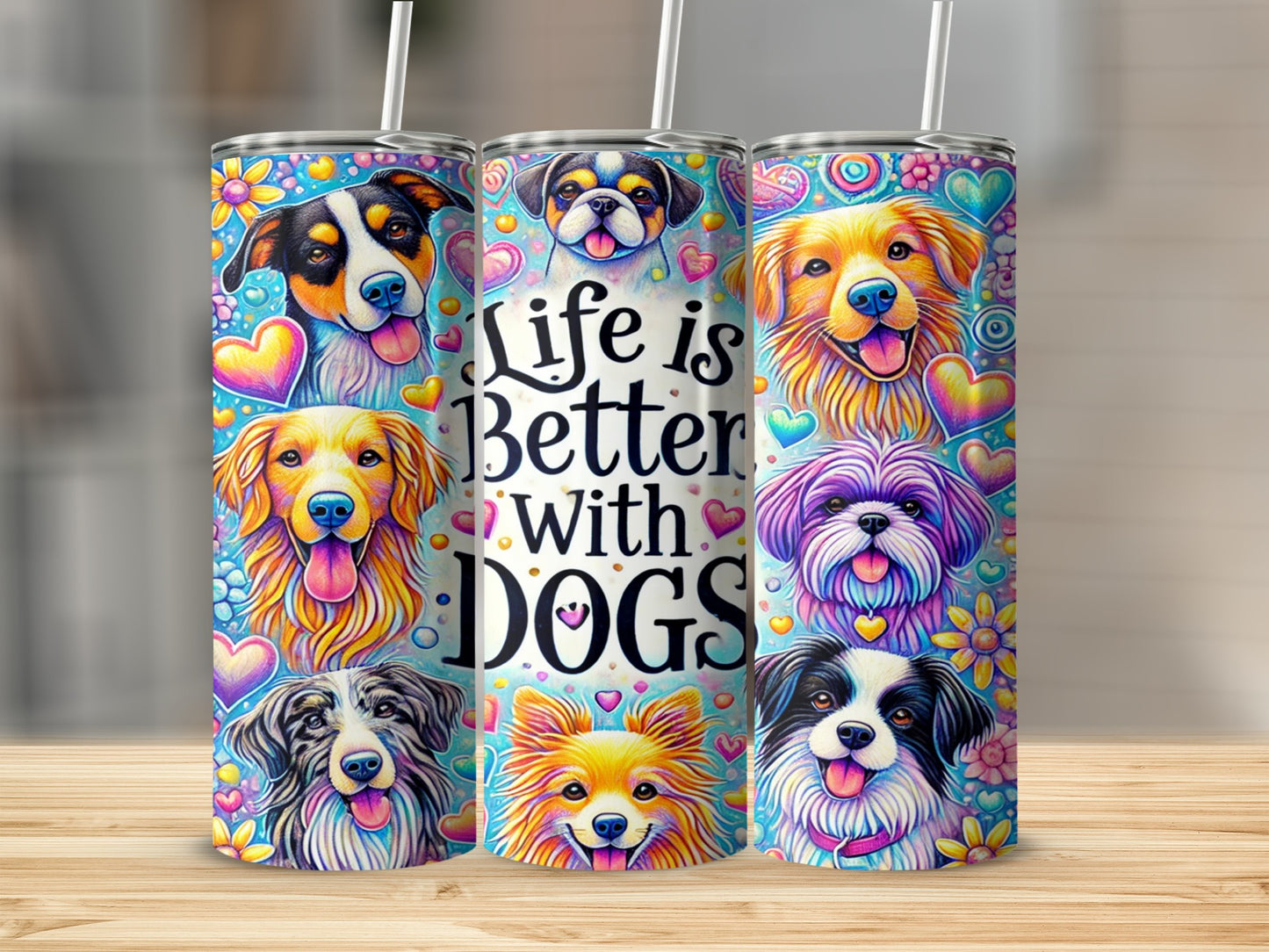 Colorful Life is Better with Dogs Tumbler Product