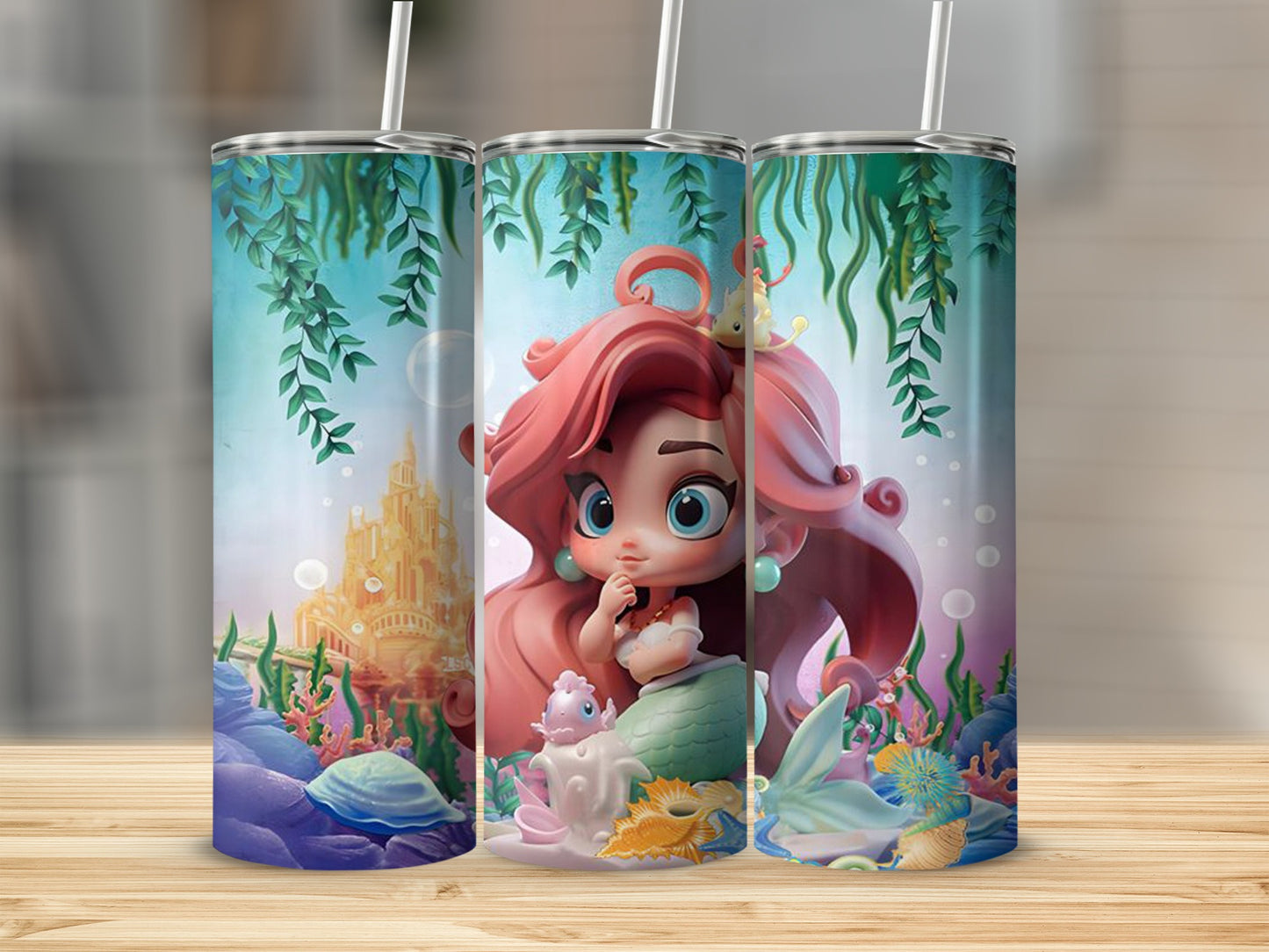 Cute Mermaid Castle Underwater Scene Tumbler