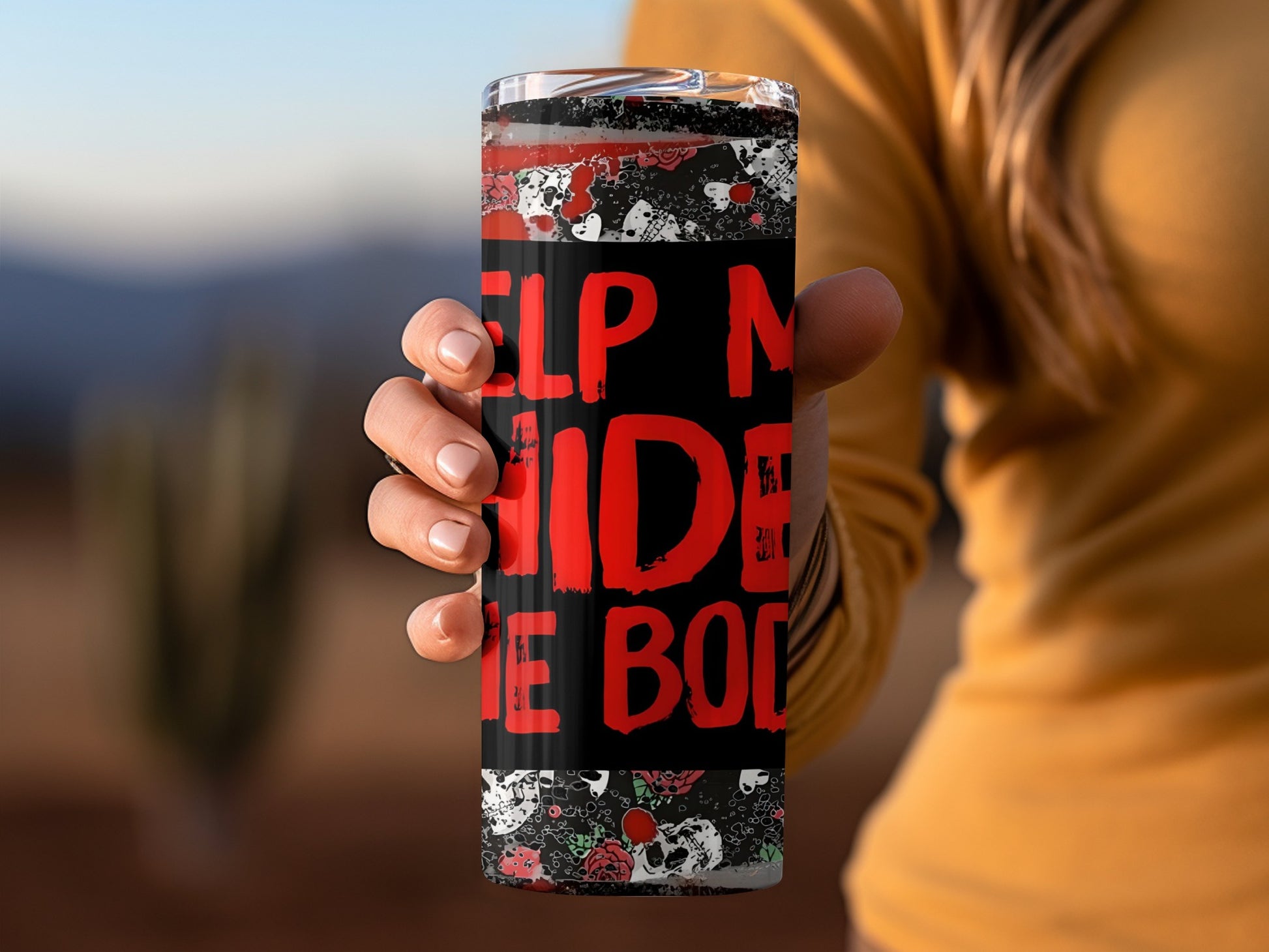 Help Me Hide the Body Skull Pattern Tumbler