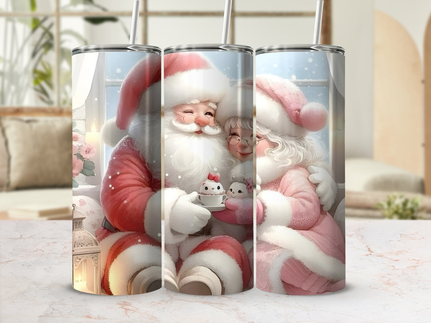 Festive Santa and Mrs Claus Christmas Tumbler