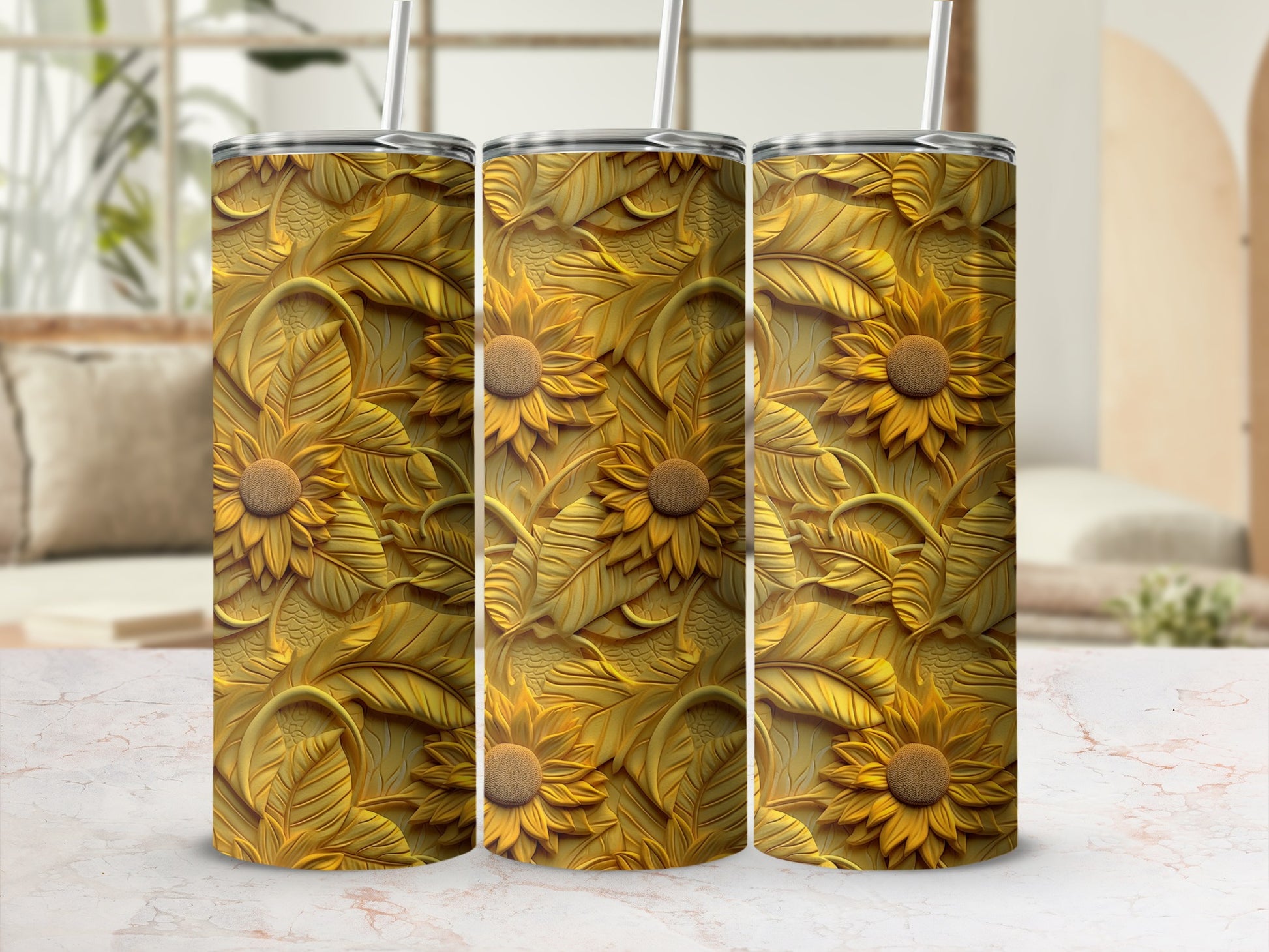 Sunflower Engraving Design Tumbler 20oz Cup Product