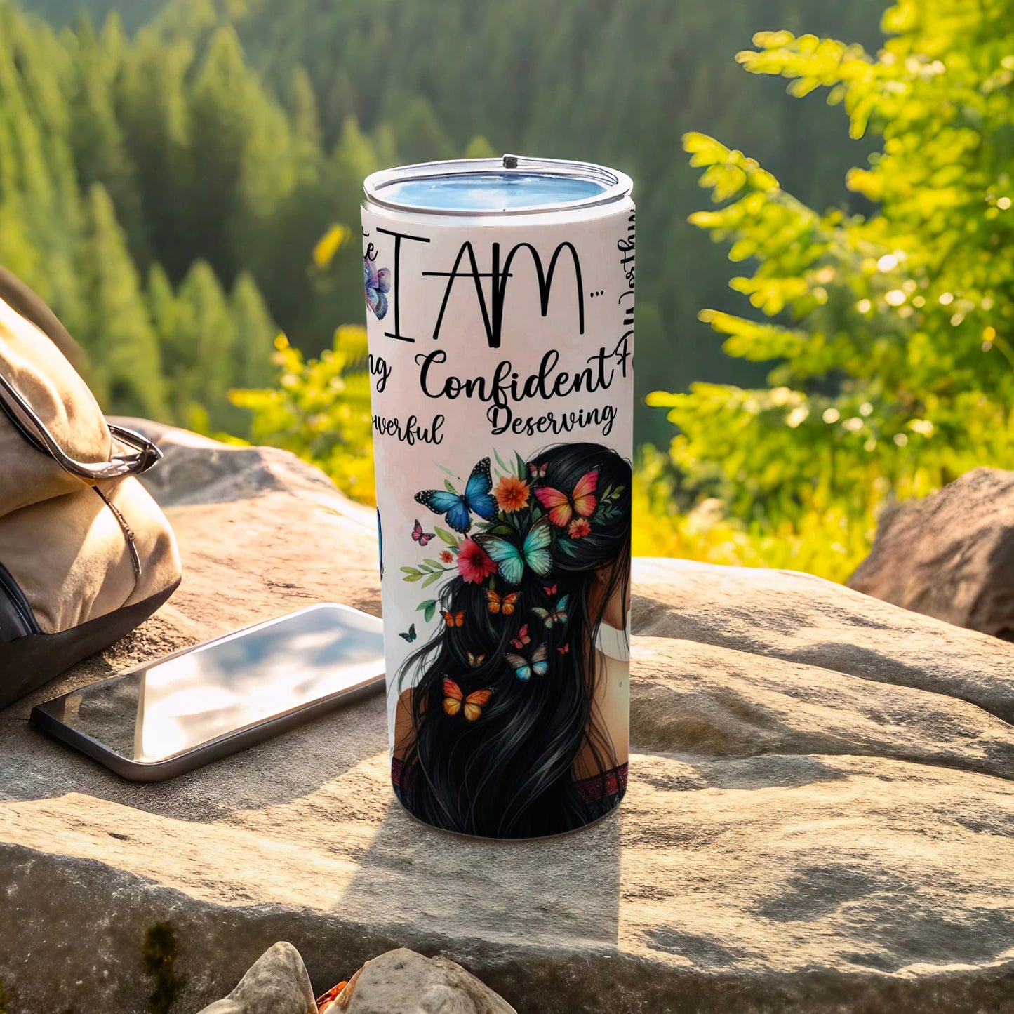 I Am Confident Powerful Deserving Butterfly Tumbler