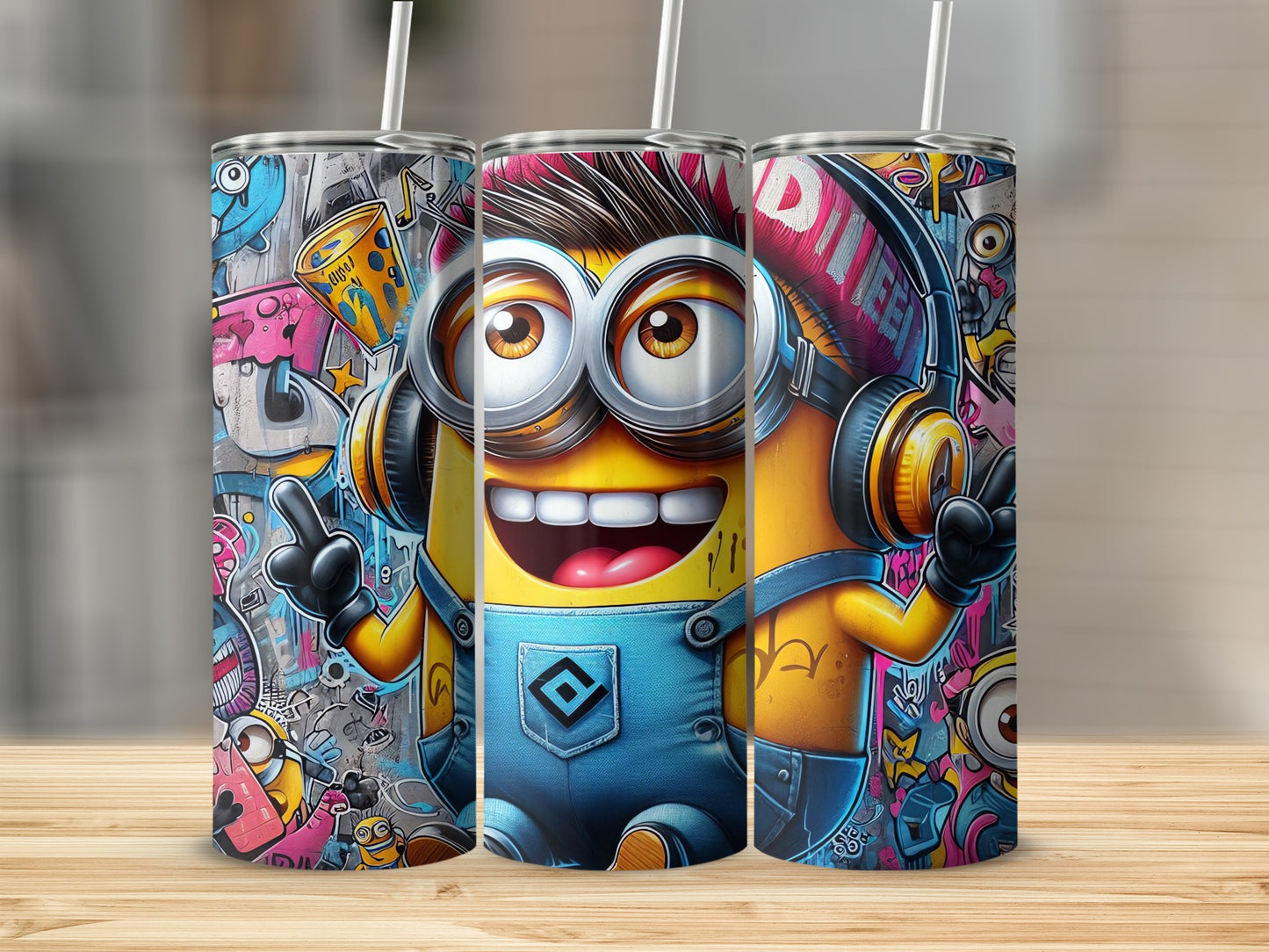 Cartoon Graffiti Art Tumbler Design with Fun Characters