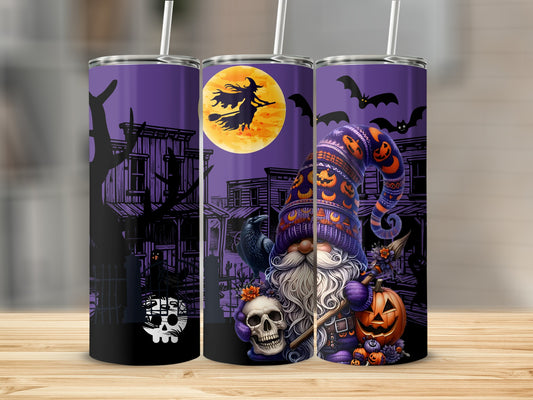 Halloween Gnome and Haunted House Scene Tumbler
