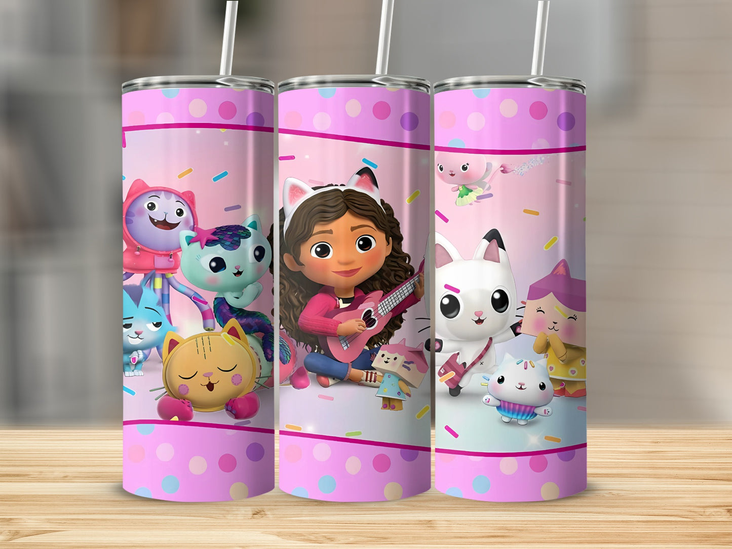 Cartoon Girl and Cute Animals Pink Tumbler Drinker
