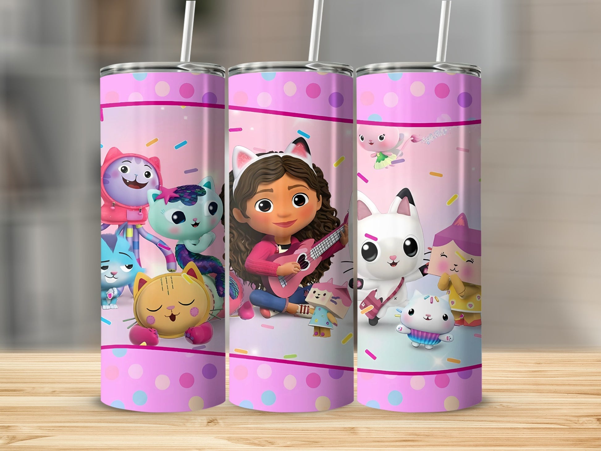 Cartoon Girl and Cute Animals Pink Tumbler Drinker