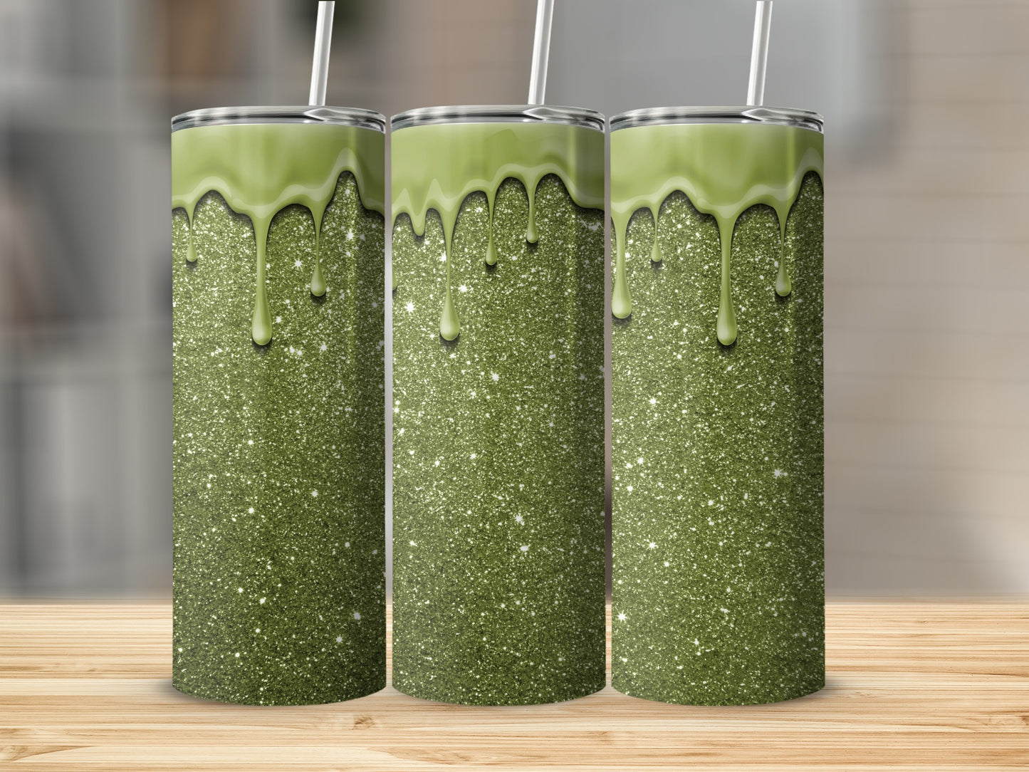Glittery Green Drip Design Commercial Tumbler Product