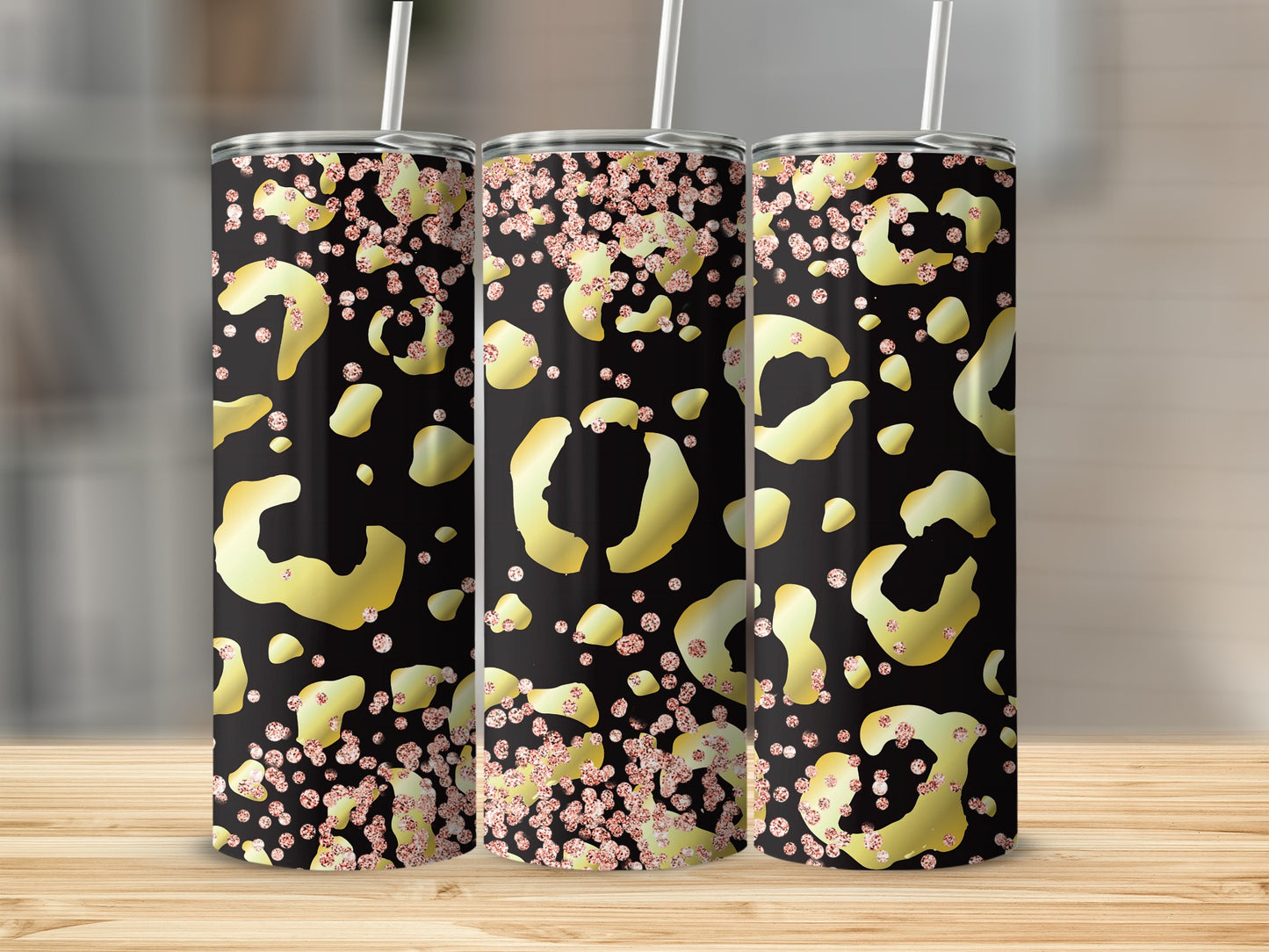 Black and Gold Cheetah with Pink Glitter Tumbler