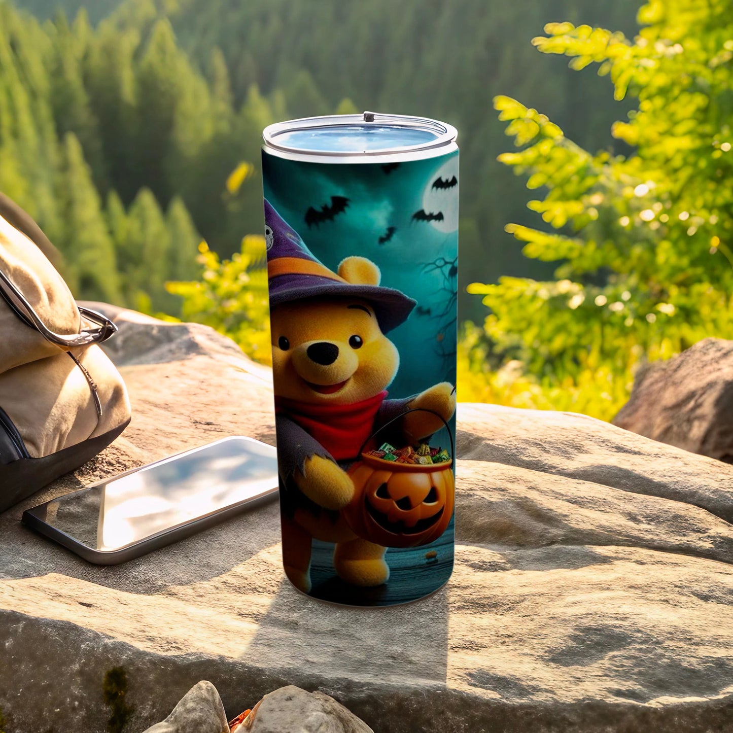 Halloween Winnie the Pooh Tumbler with Pumpkins and Bats