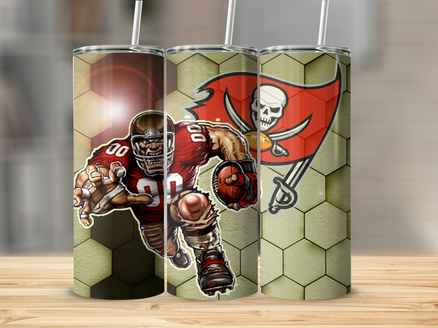 Tampa Football Player with Buccaneers Flag Background Tumblers