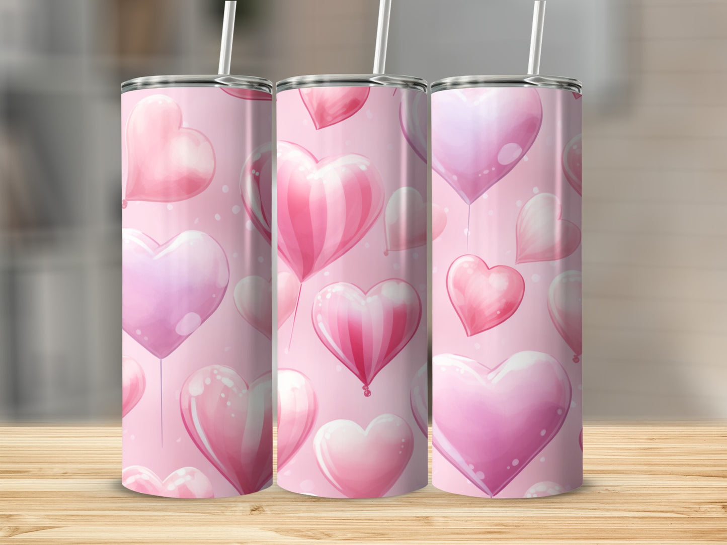 Pink Heart Balloon Design on Tumbler Product