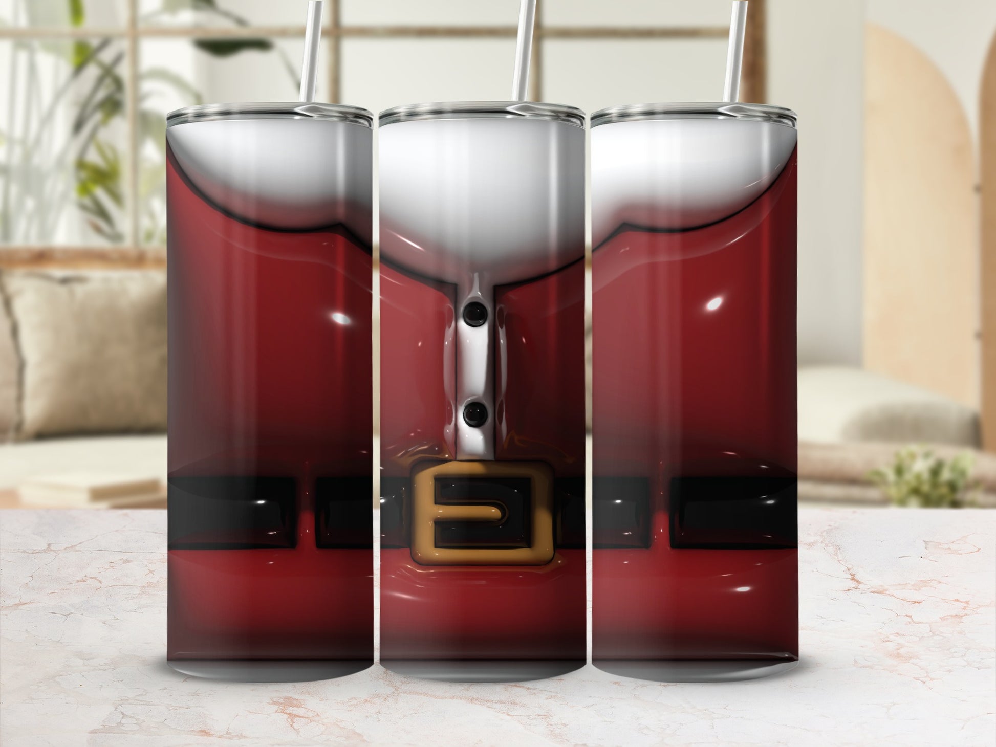Santa Claus Belt Design Tumbler with Straw Flask