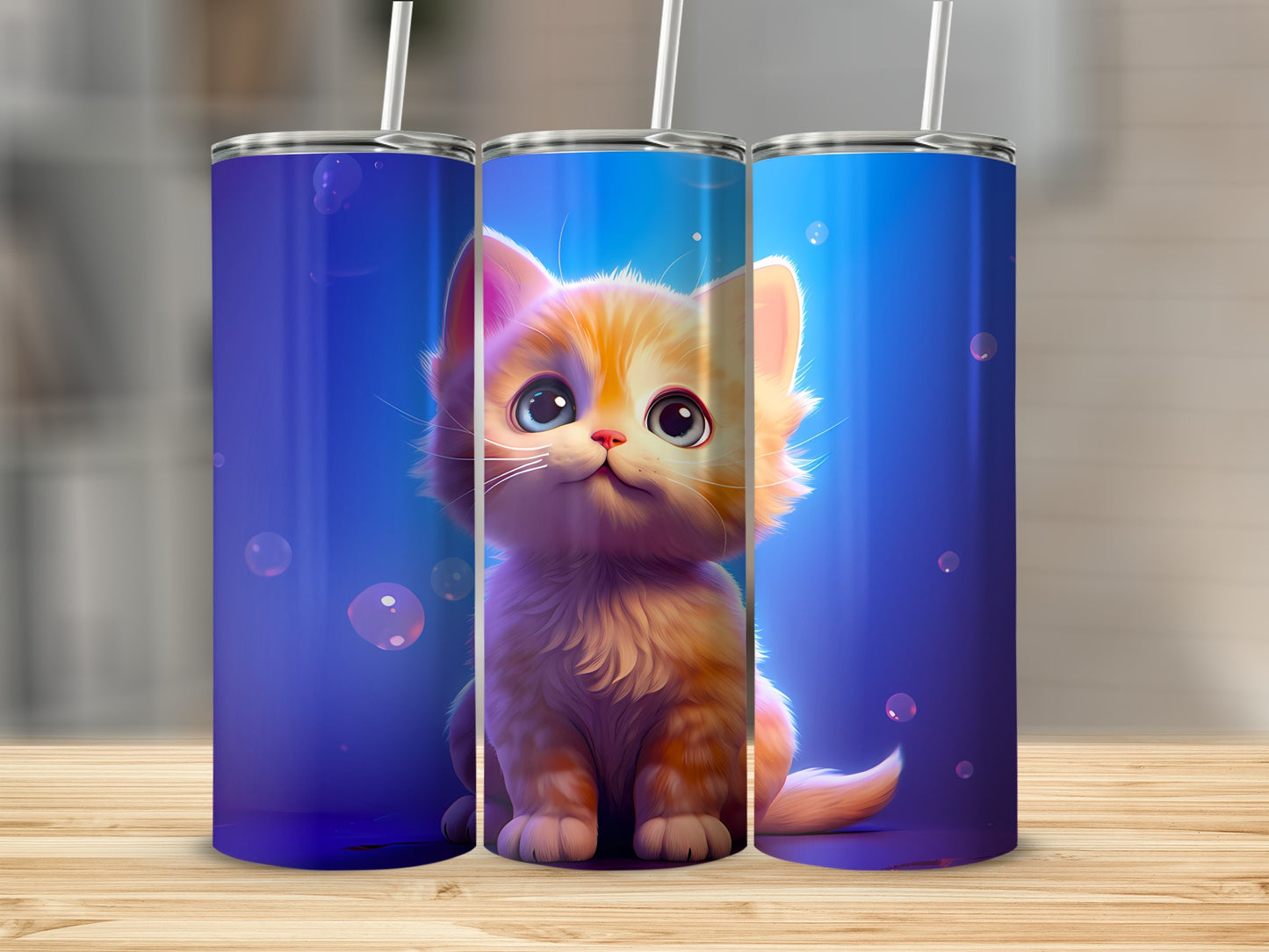 Adorable kitten vibrant blue bubbles whimsical product type