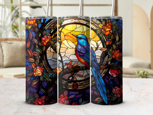 Stained Glass Blue Bird Floral Art Tumbler product type