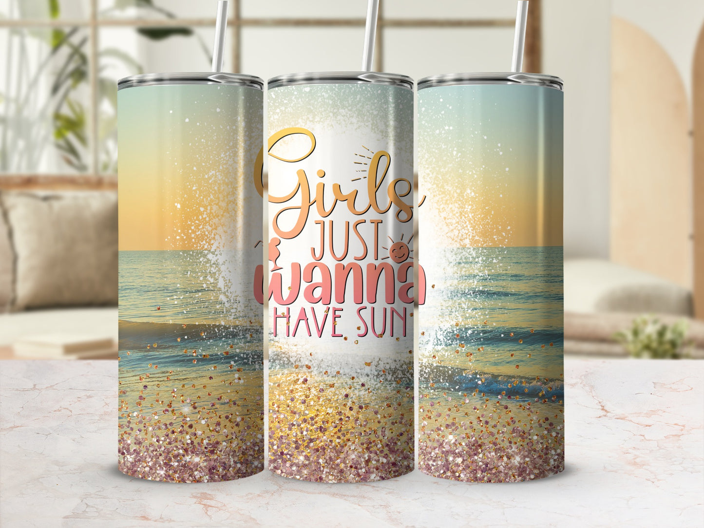 Girls Just Wanna Have Sun Beach Waves Glitter Tumbler product type