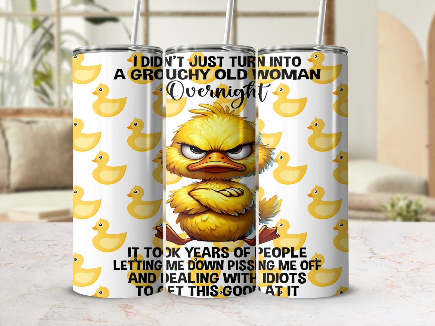 Grouchy Old Woman Overnight Duck Themed Tumbler