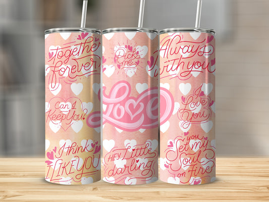 Romantic Love Quotes Tumbler Set with Heart Designs
