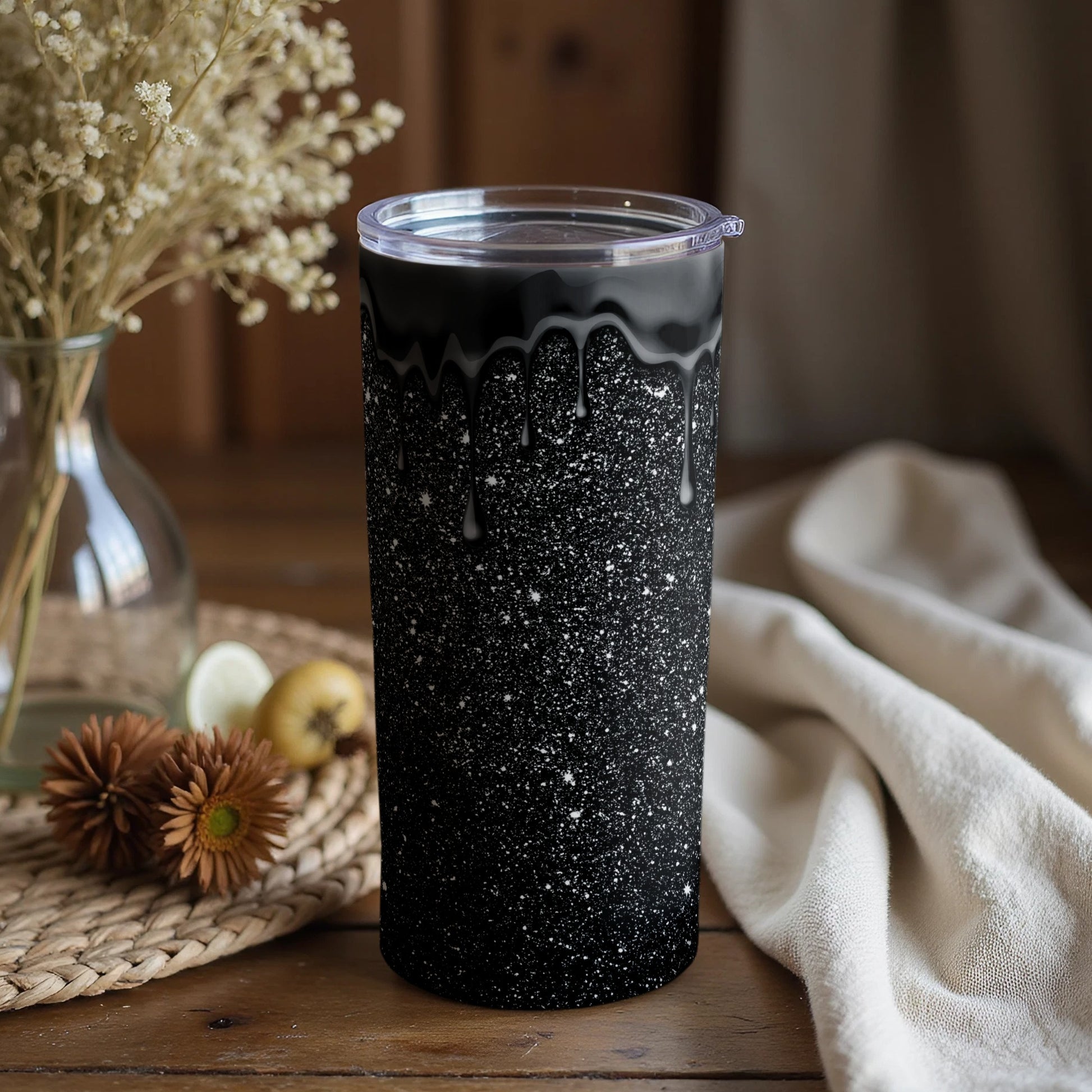 Stunning Black Glitter Tumbler with Unique Drip Design