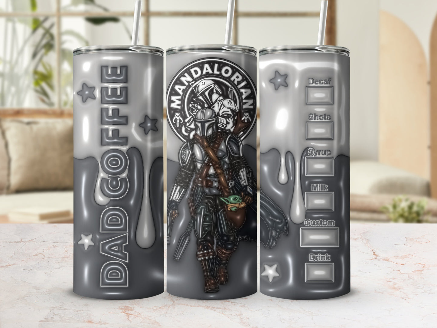 Mandalorian Dad Coffee Decal Tumbler with Custom Options