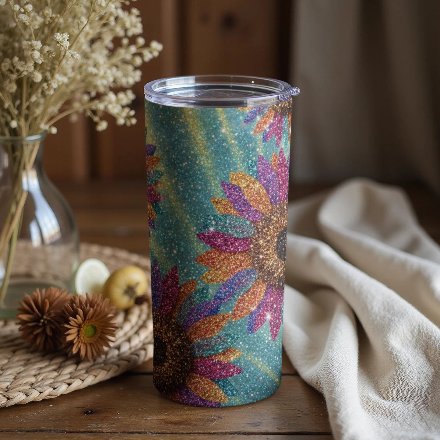 Colorful Floral Design Tumbler with Sunflower Pattern