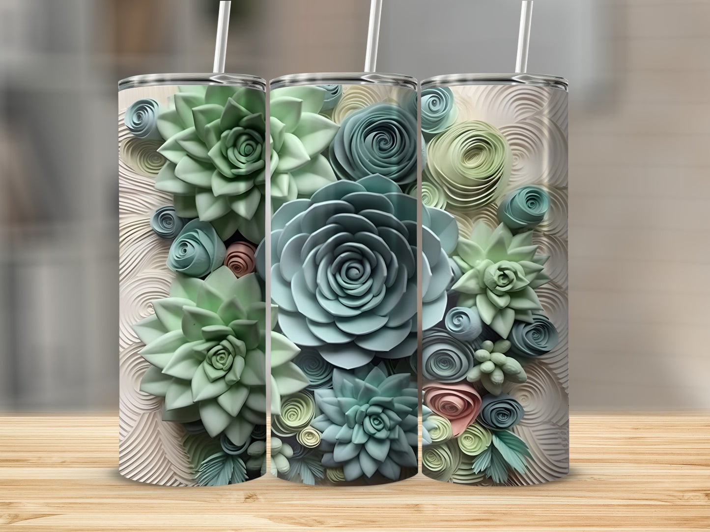 Beautiful Succulent Flower Design on Travel Mug Product