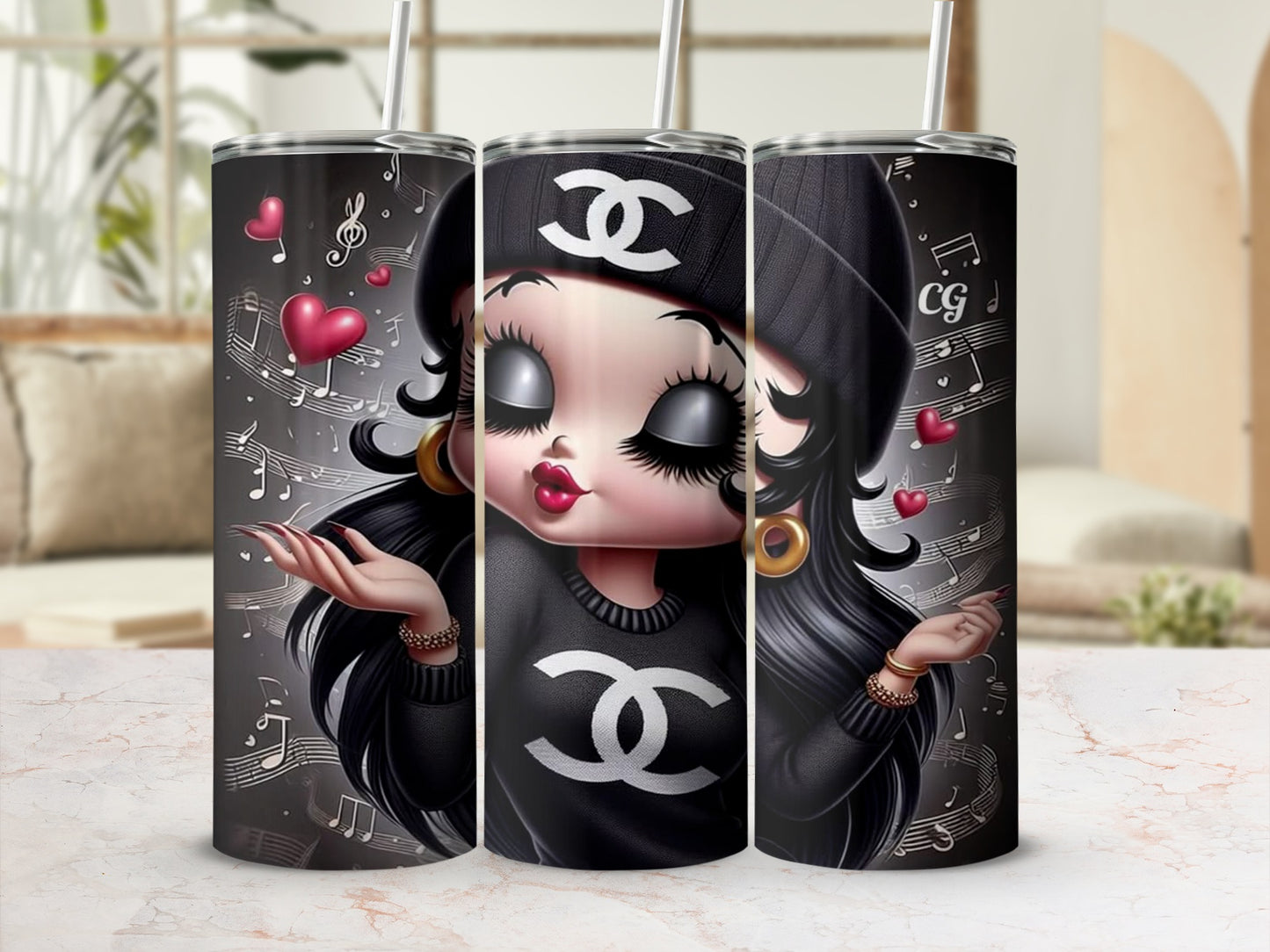 Cute Cartoon Character with Hearts and Notes Tumbler