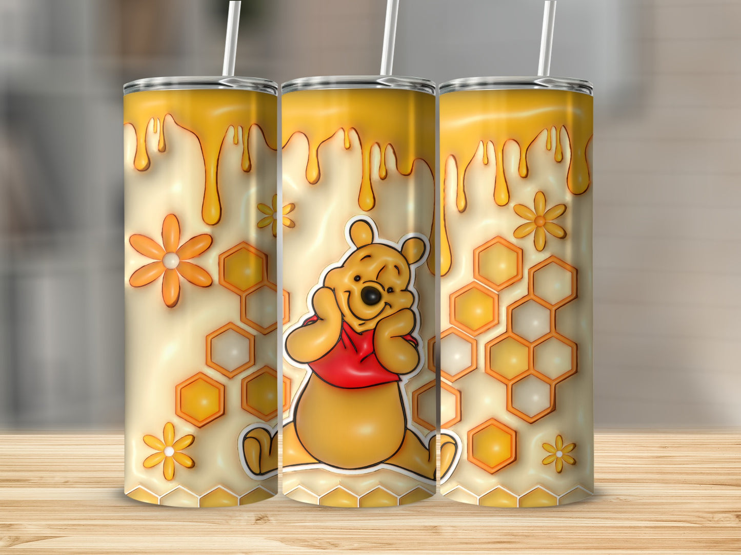 Adorable Winnie the Pooh Honeycomb Floral Tumbler