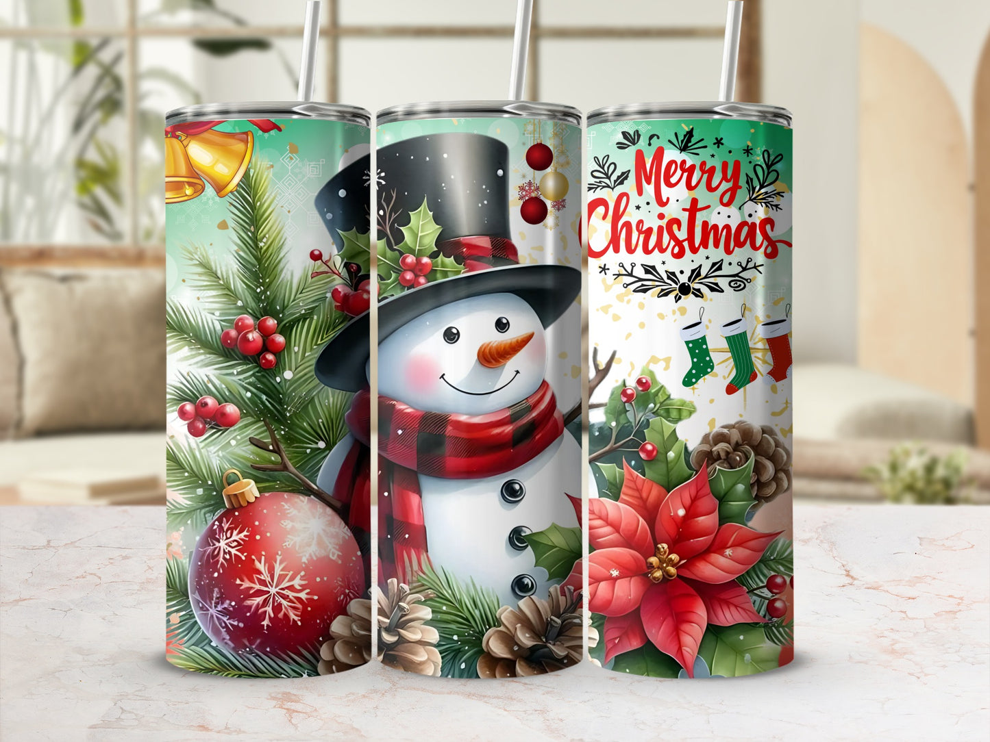 Festive Christmas Snowman and Holiday Tumbler Set