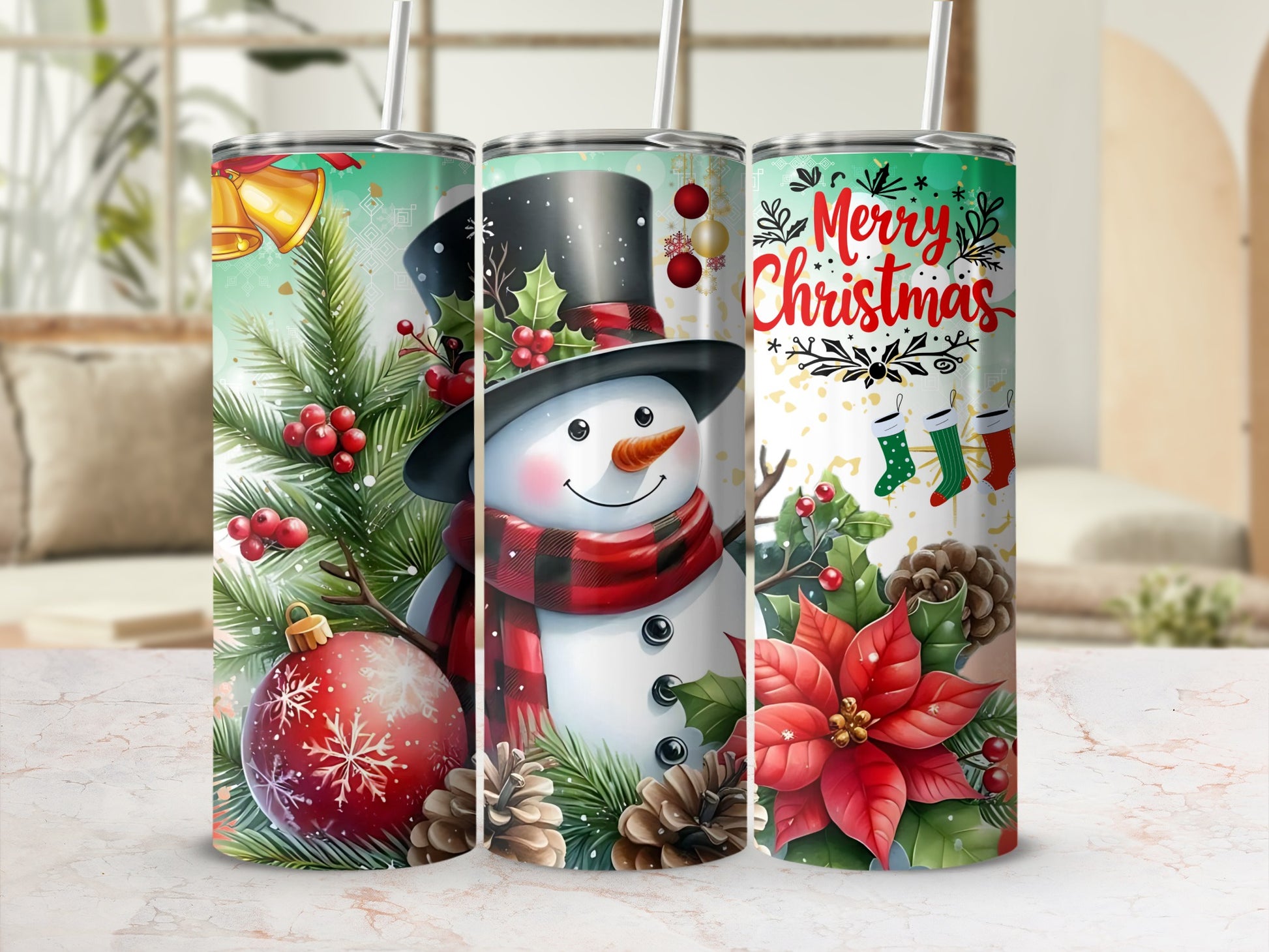 Festive Christmas Snowman and Holiday Tumbler Set