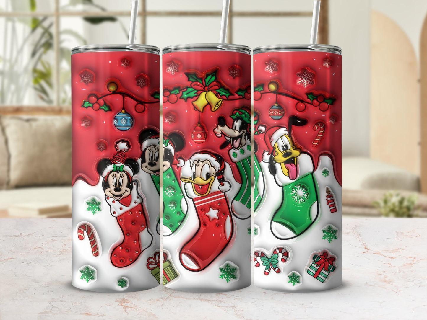 Disney Characters Christmas Stocking Tumbler Design