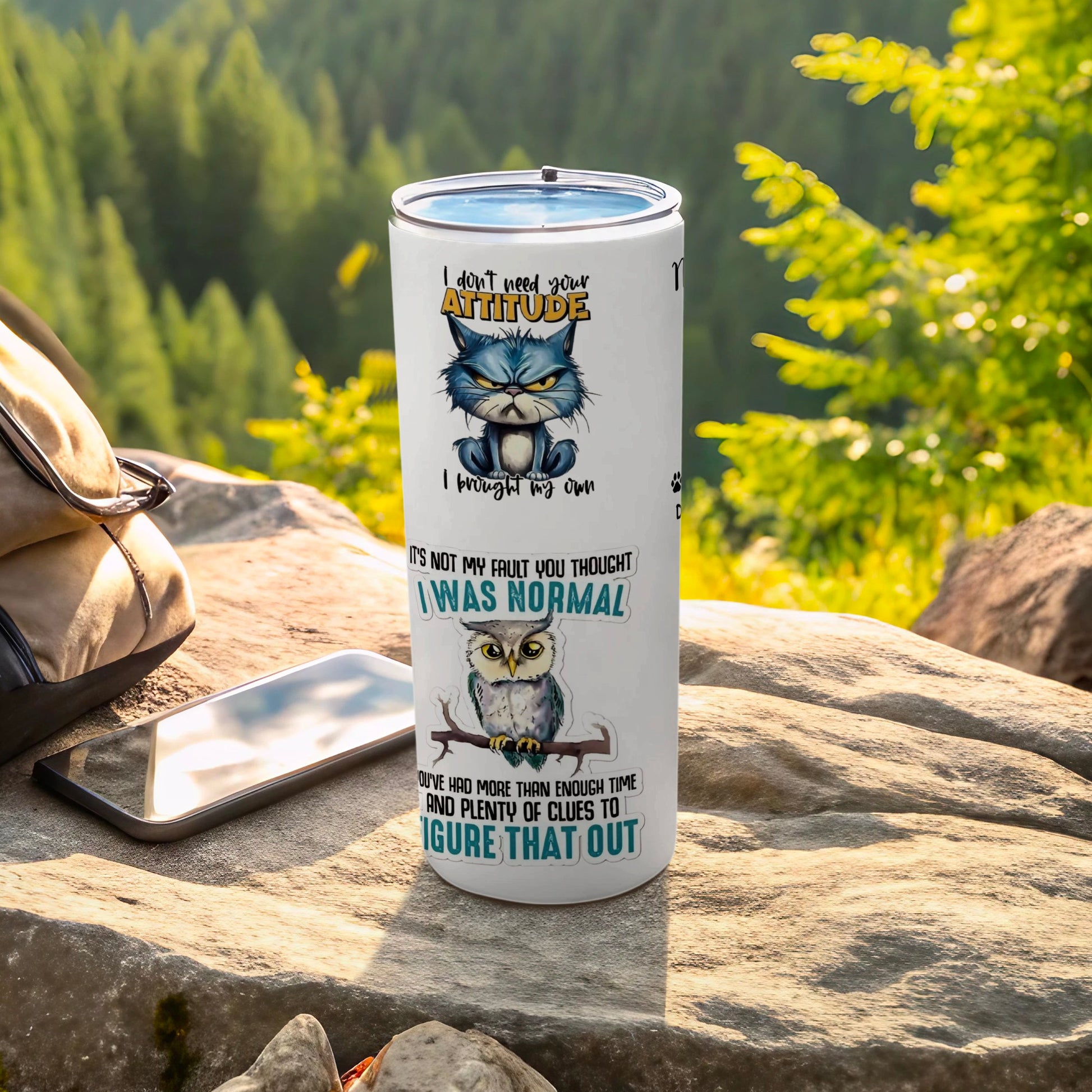 Attitude Cat and Normal Owl Quote Tumbler